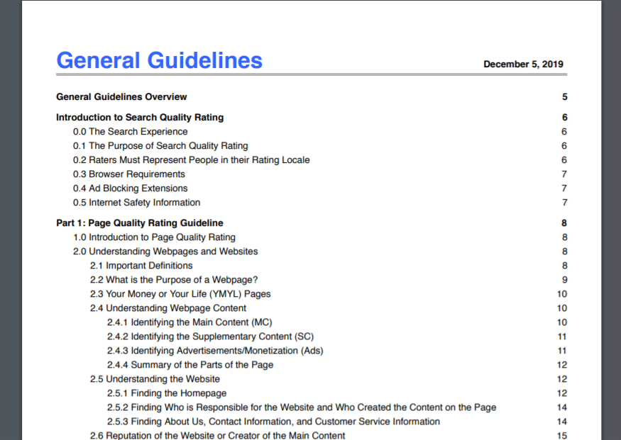 General Guidelines [Google検索品質評価ガイドライン]